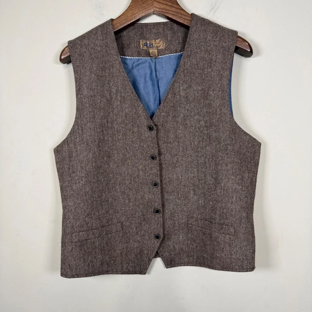 Blue Pronto Uomo Brown Tweed Welt Pocket Vest Waistcoat Office Preppy